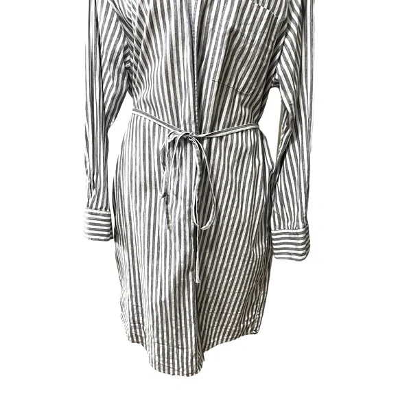 Vince Striped Belted Midi Shirt Dress, Blue/White, XL - Picture 10 of 13